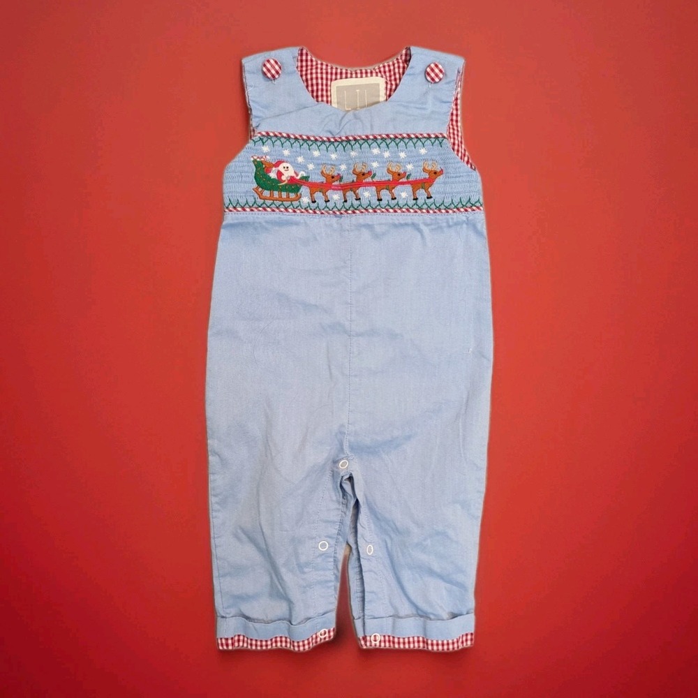 Lil Cactus Smocked Santa Reindeer Christmas Party One Piece Romper Snap 6-12 mos